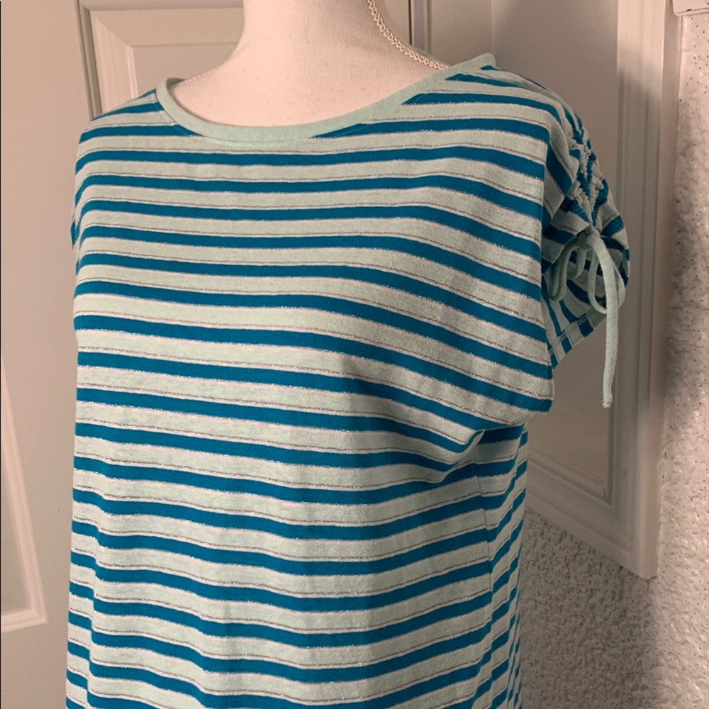 Talbots Striped Blue Women's Top Medium Top Sleeve Tie - Picture 2 of 8